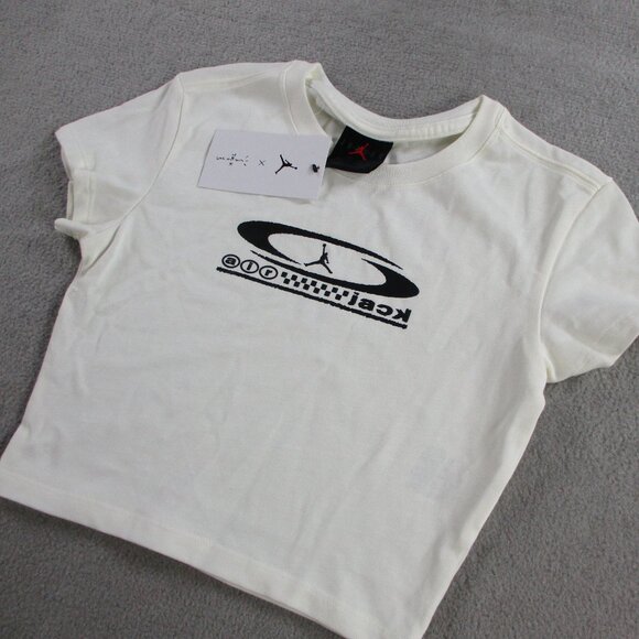Air Jordan x Travis Scott Shirt Womens XS Slim Sail Cropped Crop Top NWT FQ7805 - Picture 3 of 11